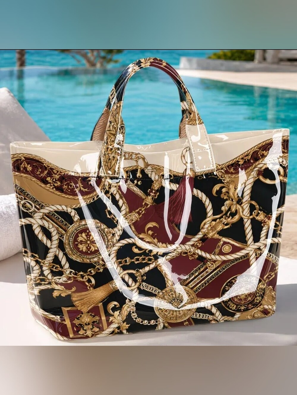 Women Chain Rope Pattern Print PVC Tote Bag Large - Picture 2 of 5